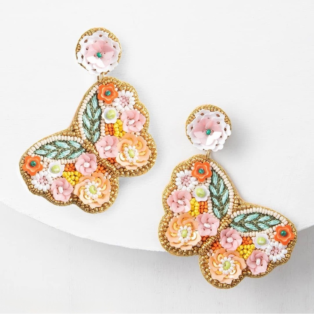 NEW Floral Beaded Butterfly Earrings